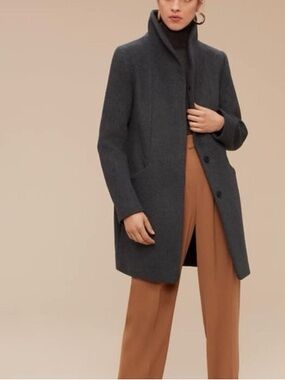 Aritzia Wilfred Cocoon Heathered Charcoal Grey Wool Cashmere Coat Jacket Sz XS